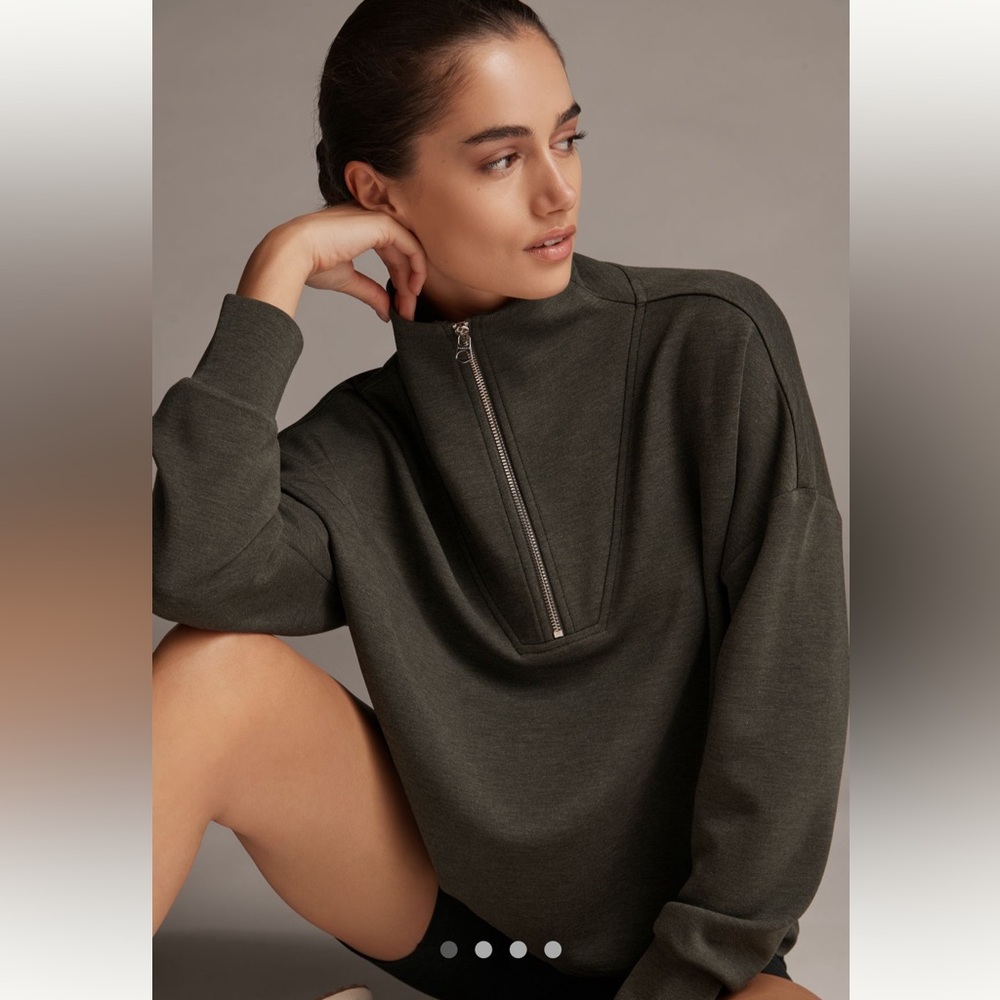 Varley Hawley Half Zip Sweatshirt-Olive Marle-NWT